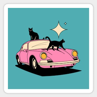 Cool Car Black Cat in blue Magnet